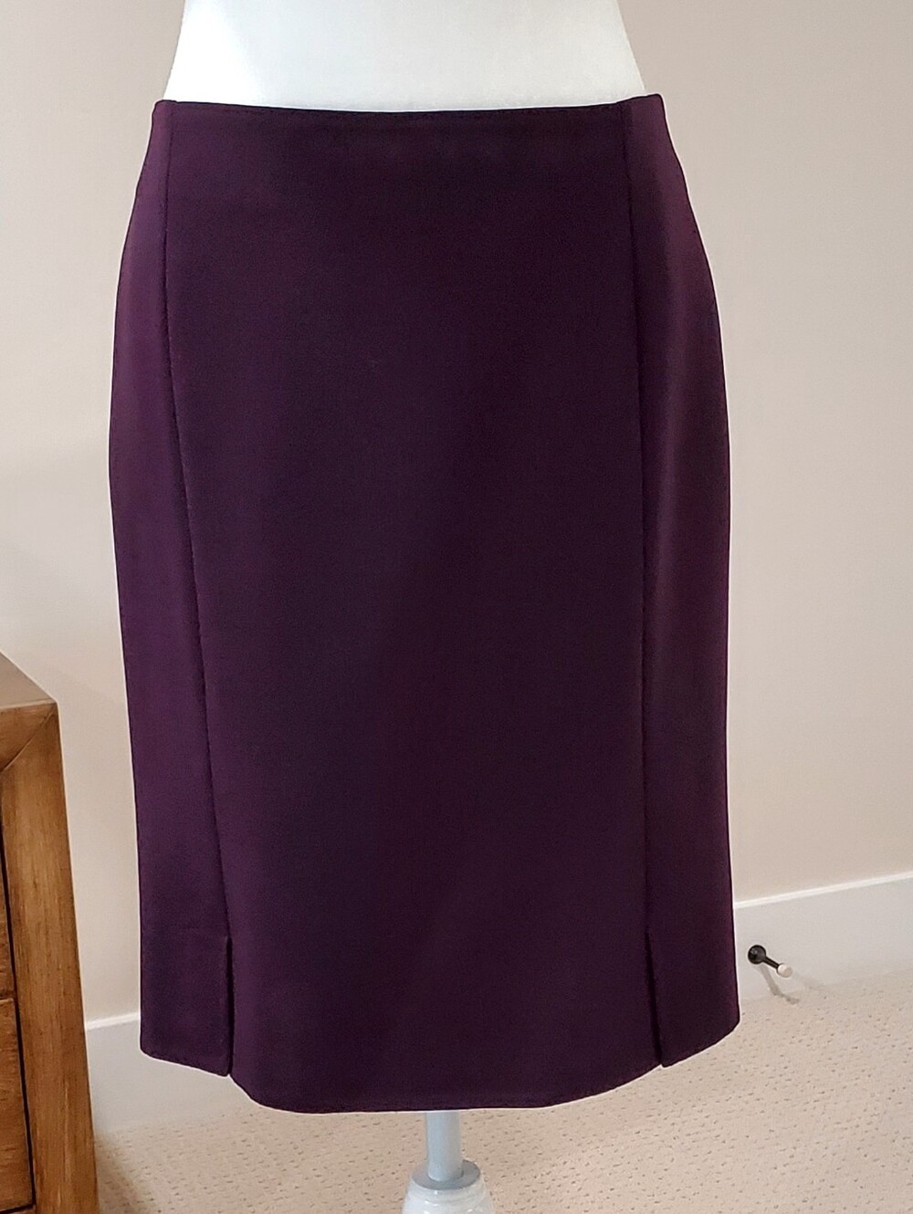 AKRIS Purple Pencil Skirt Wool Bl. Front+Back Double Split Hem Above Knee SZ 6